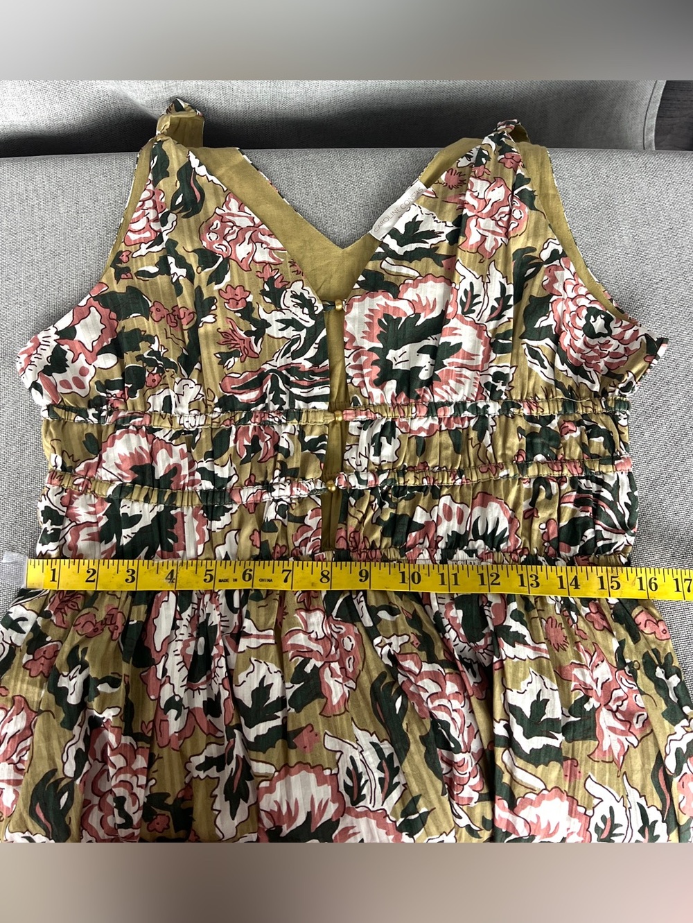 Caroline Constas Midi floral sundress olive dark green pink white size L - Picture 13 of 15